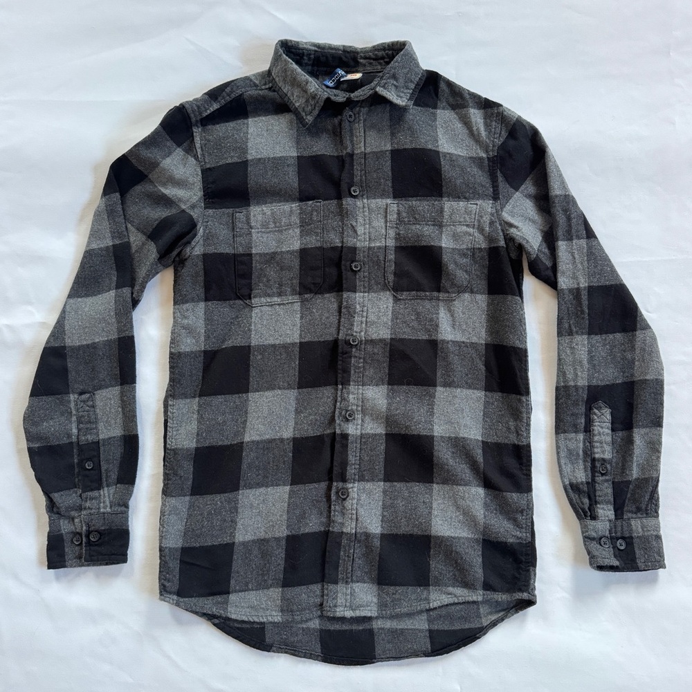 Grey and Black flannel button up shirt